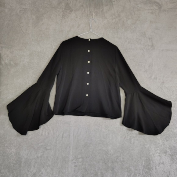 Carmen Marc Valvo Black Dramatic Bell Sleeve Blouse Top Womens Size 2 Whimsigoth - Picture 8 of 8